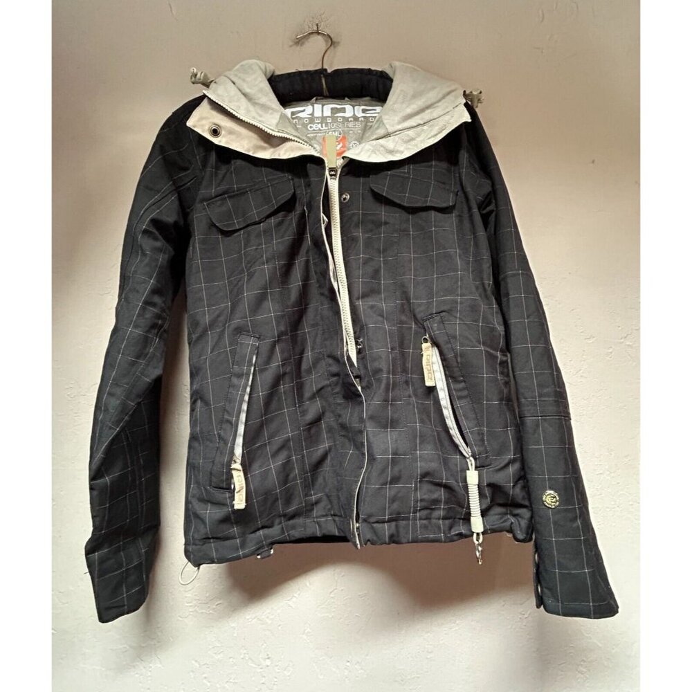 Ride Snowboard Cell Series 10 Hooded Jacket Womens Small Black Checkered Pockets